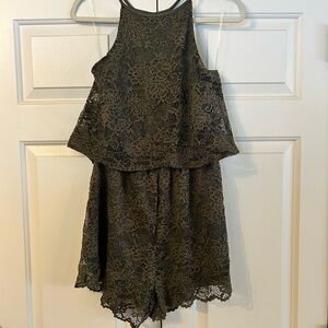 Blue Rain Floral Lace Romper